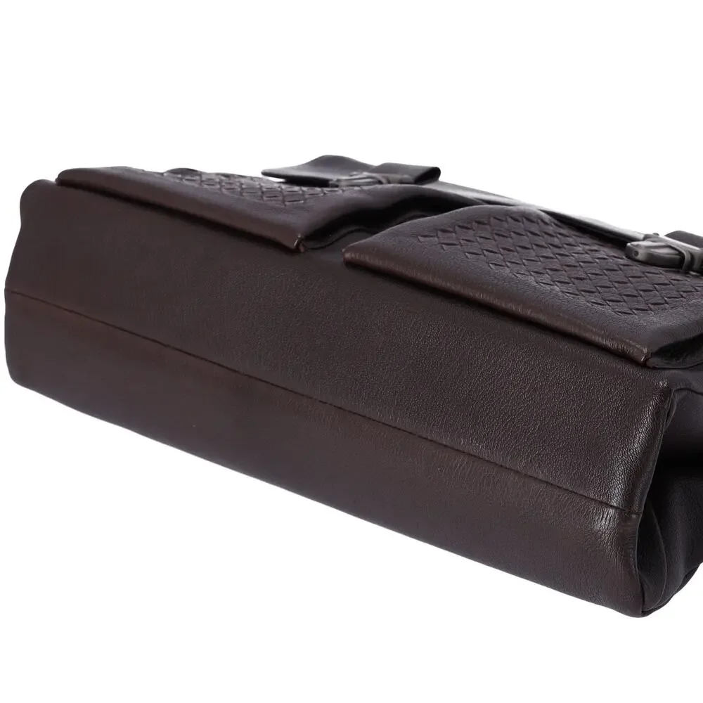 BOTTEGA VENETA Intrecciato Business Bag Dark Brown Leather